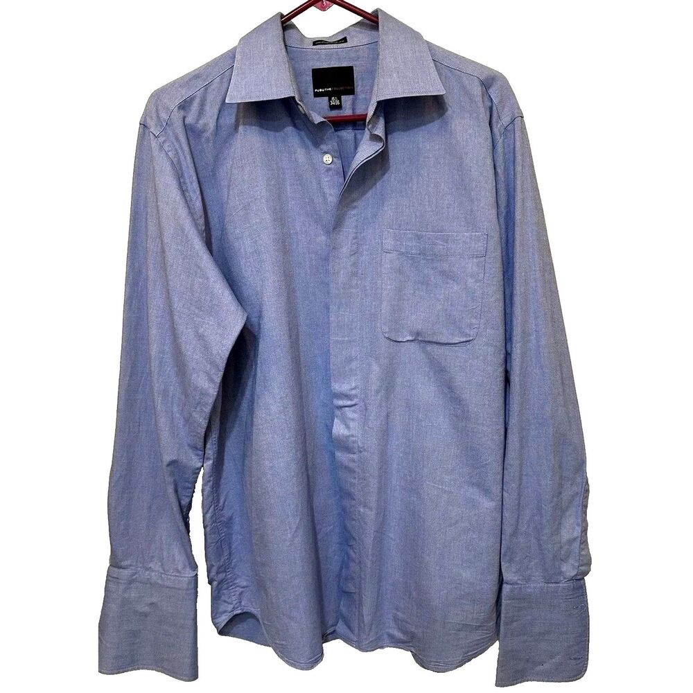 FUBU Button Up Shirt Mens Long Sleeve Blue 15 1/2 collar size 34/35 Cotton